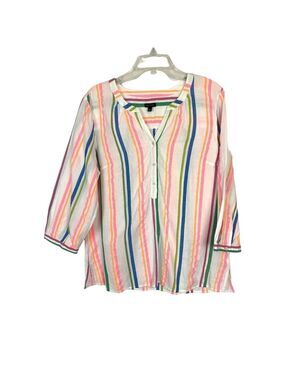 Talbots Blouse Shirt Womens Large Vertical Stripes 3/4 Sleeves Multicolor